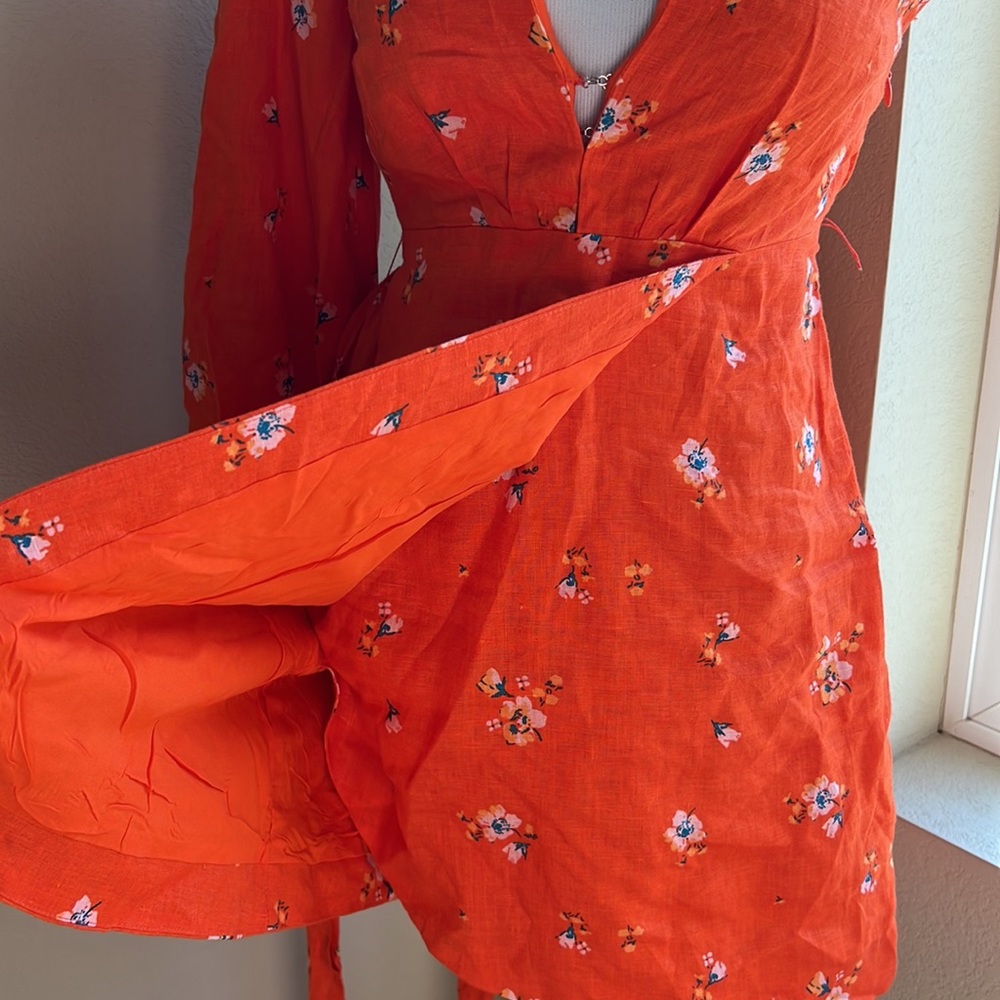 NWT Free People Linen Low-cut Wrap Dress - Picture 6 of 8
